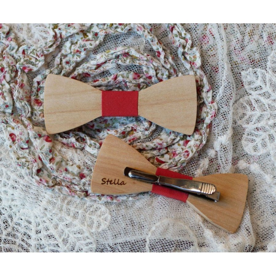 Pajarita de madera con cinta Liberty y madera, personalizable