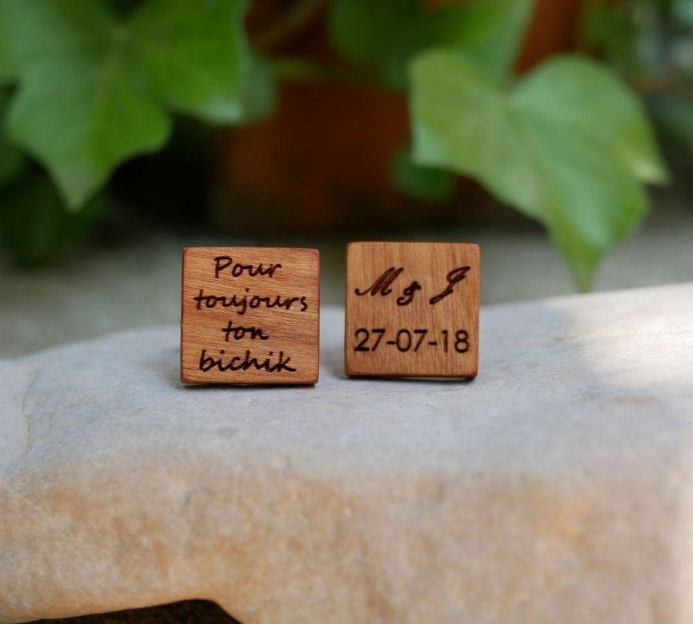 Gemelos cuadrados de madera para personalizar