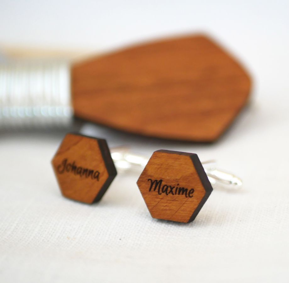 Gemelos hexagonales de madera para personalizar