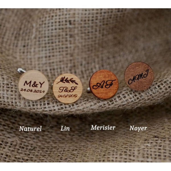 Gemelos redondos de madera para personalizar 18mm