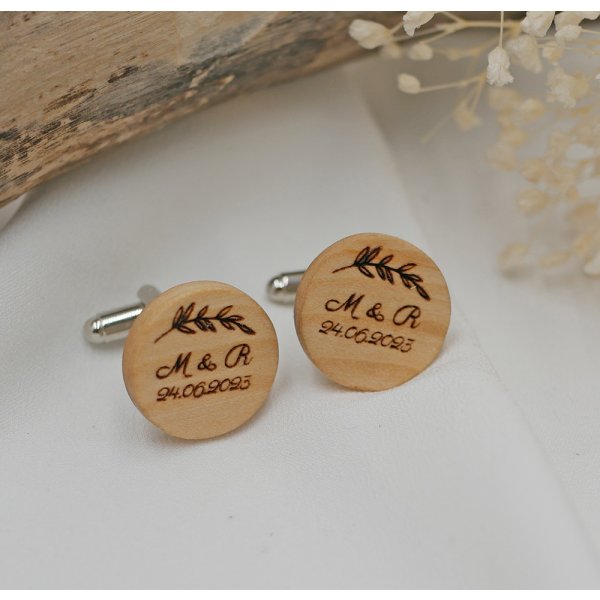 Gemelos redondos de madera para personalizar 18mm