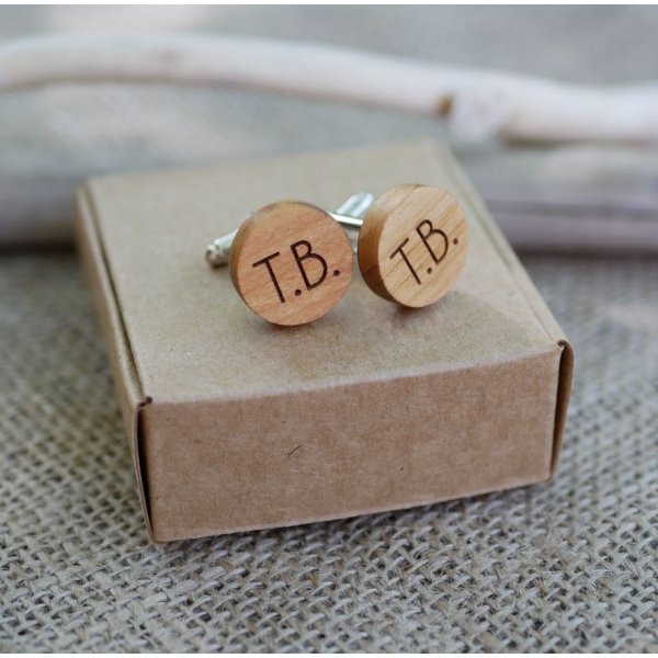 Gemelos redondos de madera para personalizar 18mm