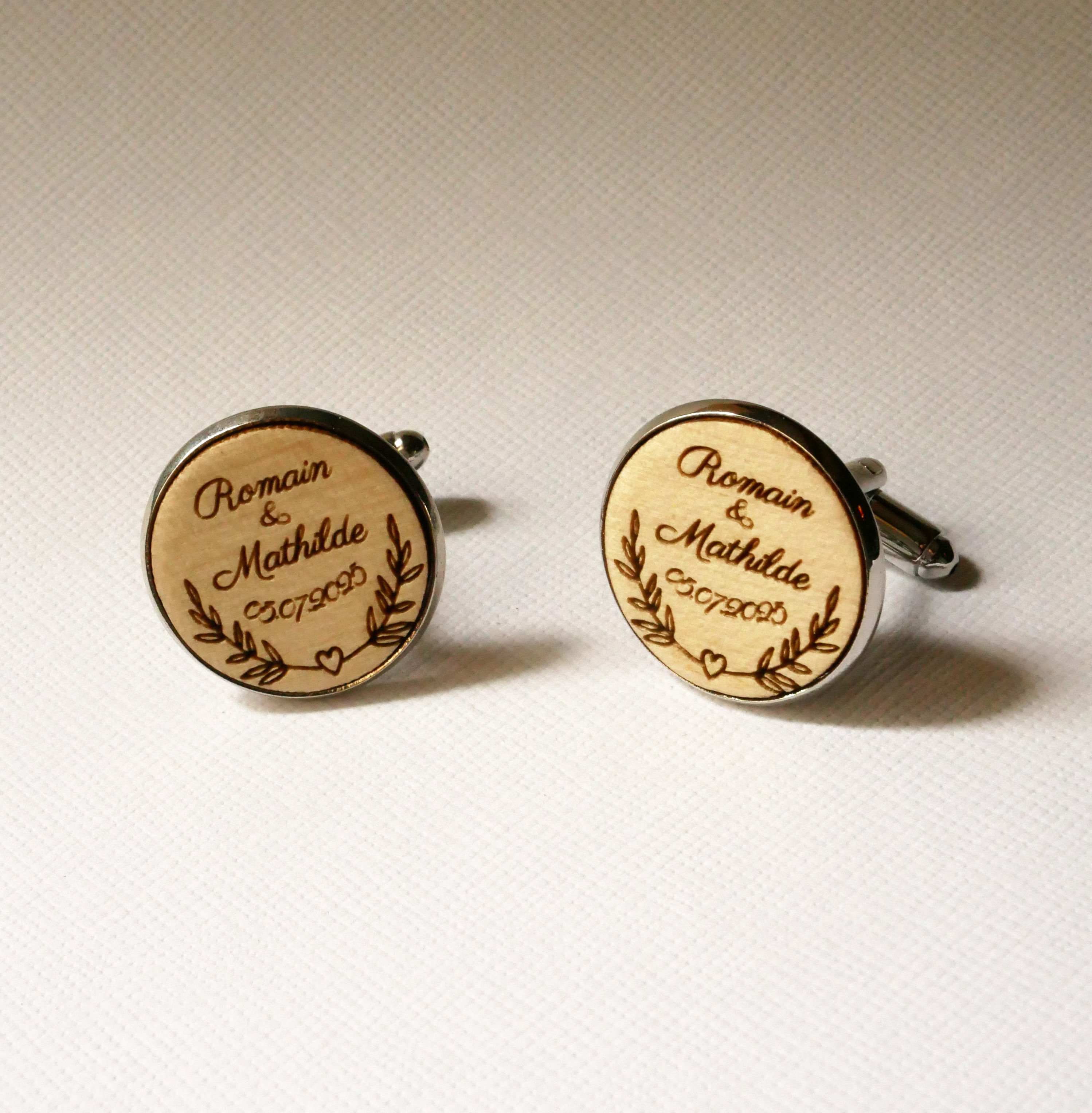 Gemelos cabujón madera fina 20mm personalizable