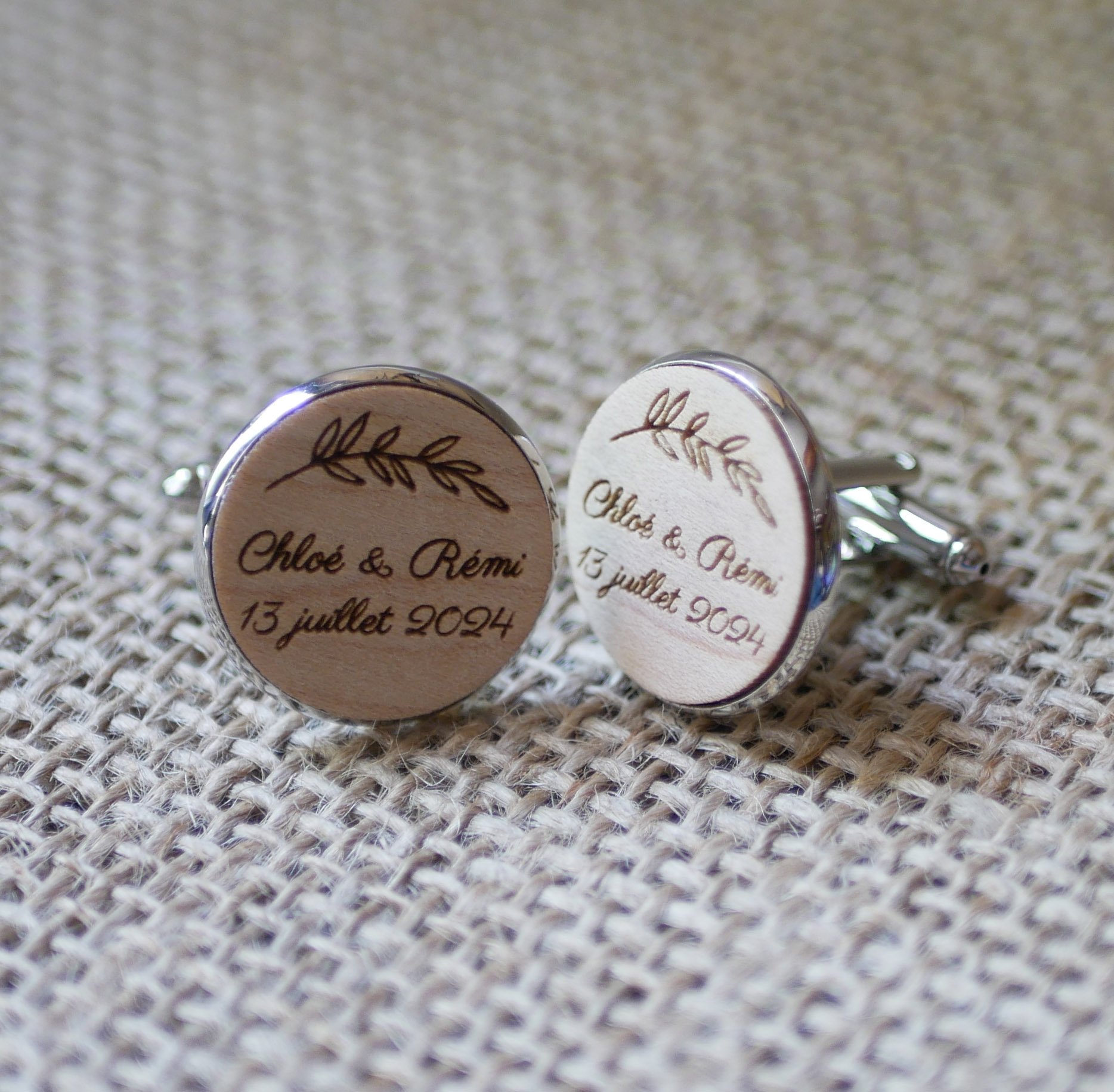 Gemelos cabujón madera fina 20mm personalizable
