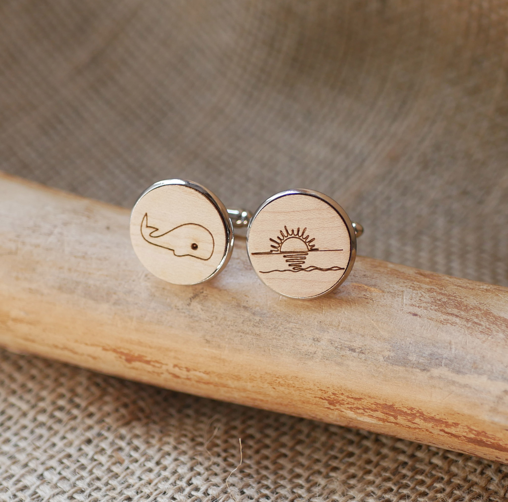 Gemelos cabujón madera fina 20mm personalizable