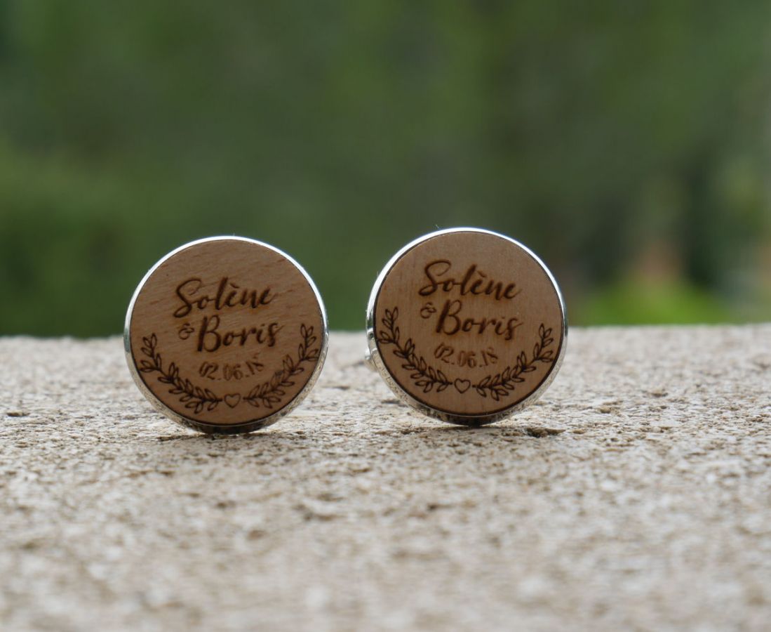 Gemelos cabujón madera fina 20mm personalizable