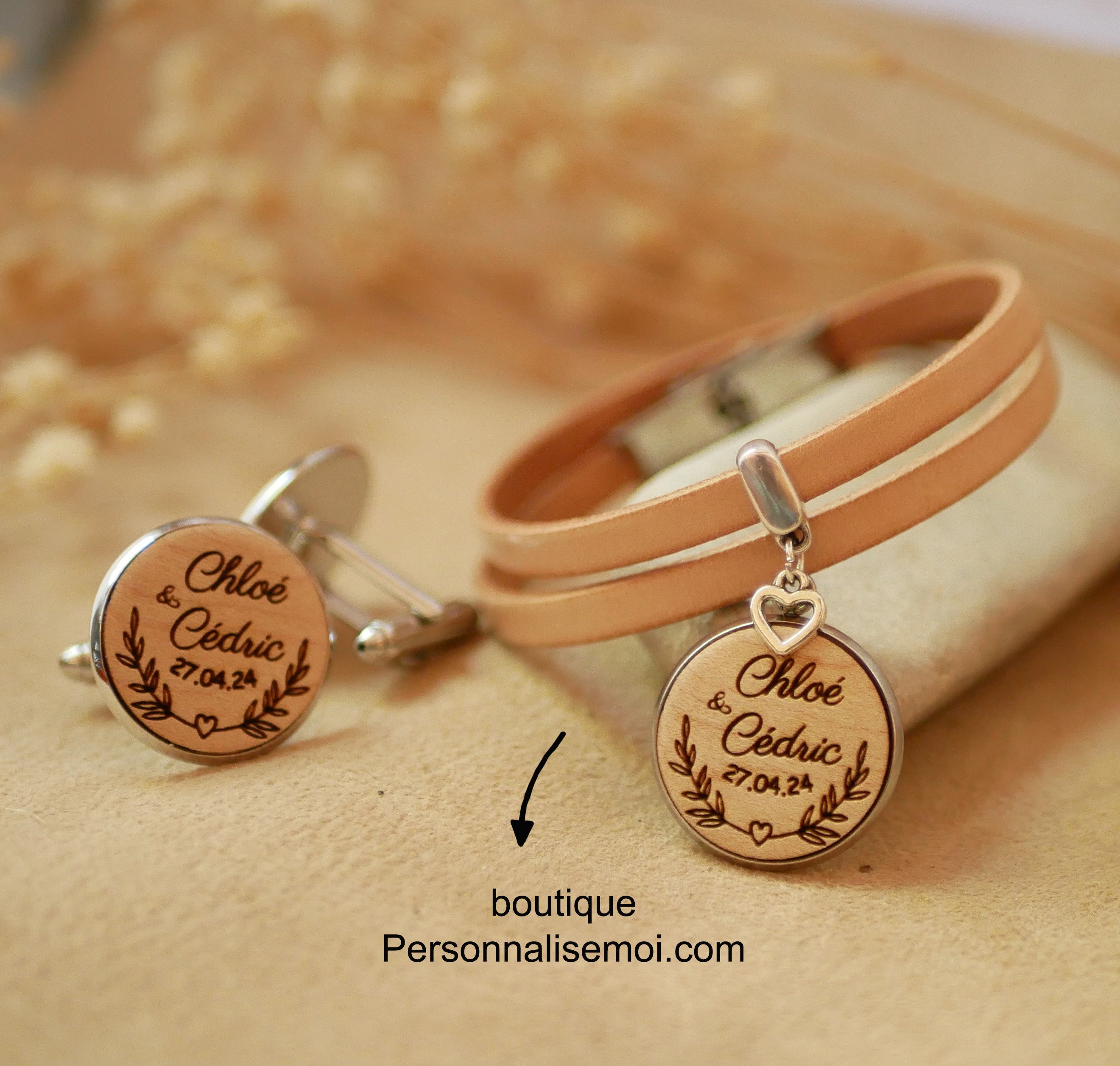 Gemelos cabujón madera fina 20mm personalizable