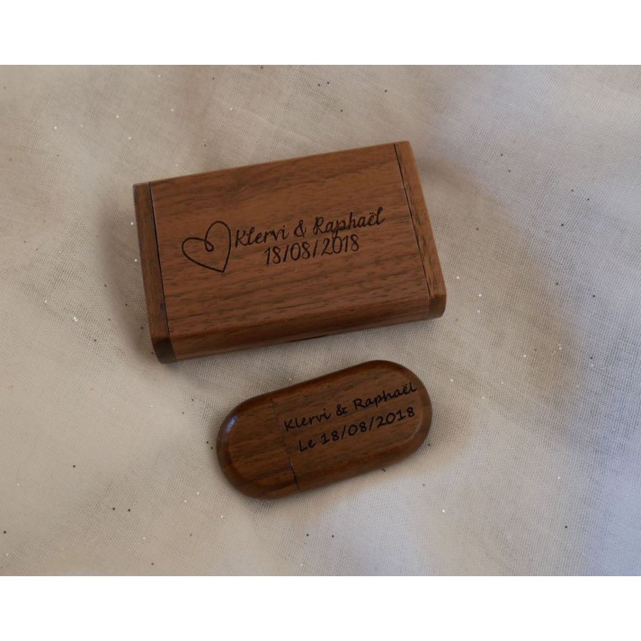 Memoria USB 3.0 de madera de nogal y funda, 32 GB, personalizable