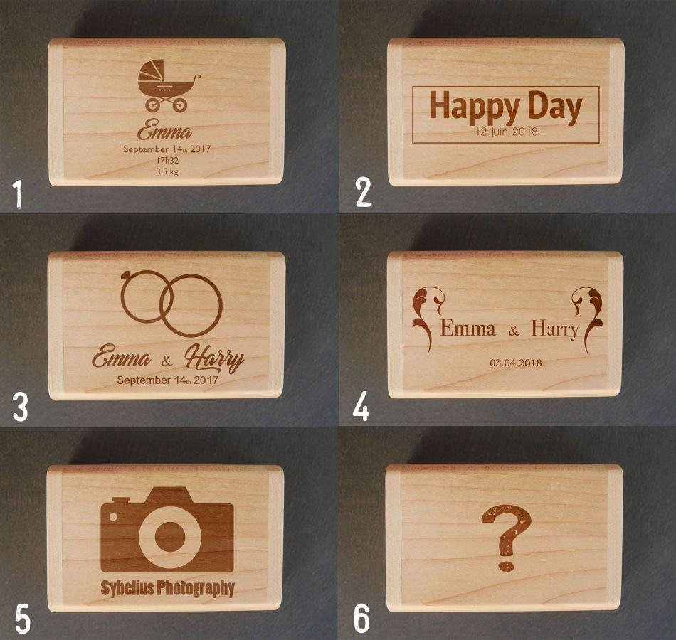 Memoria USB 2.0 de 32 GB en un estuche personalizado de madera de arce claro