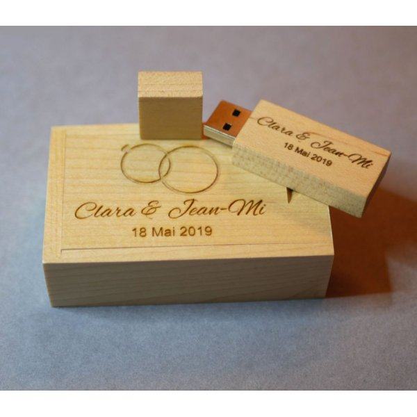 Cl&eacute; Usb 16 Go dans coffret bois bambou &agrave; personnaliser par gravure pour un mariage