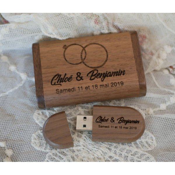 Memoria USB de 64 GB y caja de madera de nogal, personalizables