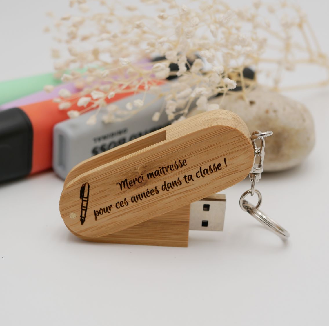 Llavero USB de bambú de 32 GB para grabar y personalizar