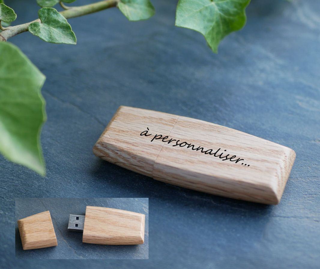 Llave USB de madera personalizable mediante grabado