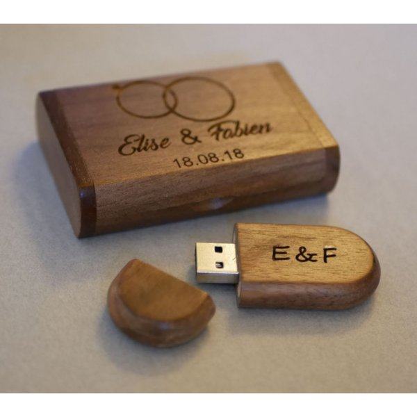 Memoria USB de 64 GB y caja de madera de nogal, personalizables