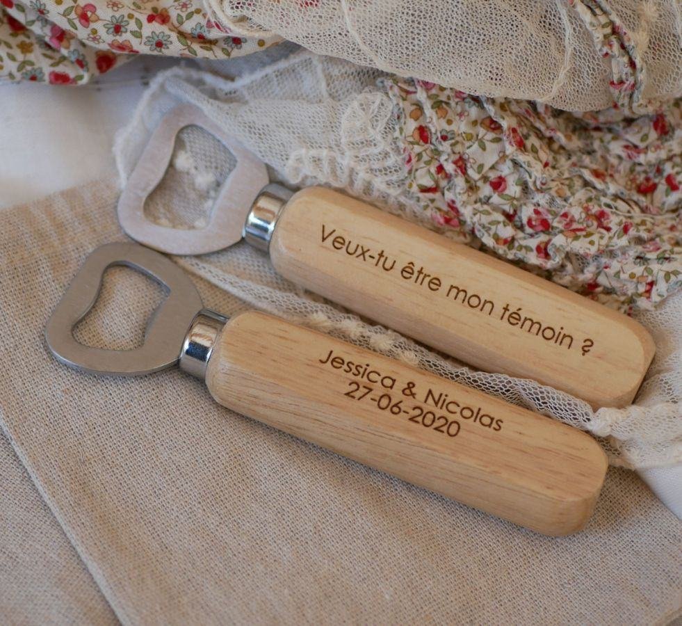 Abrebotellas de madera grabado para personalizar, regalo de boda 