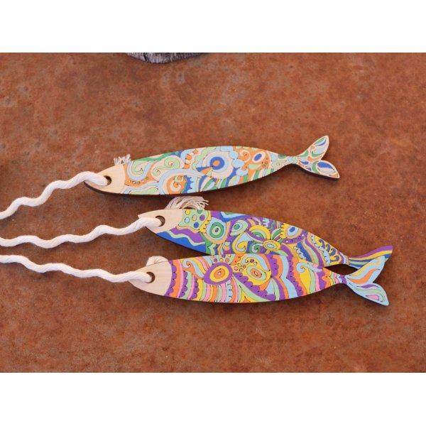Decoraci&oacute;n mural Sardinas en madera grabada para pintar 
