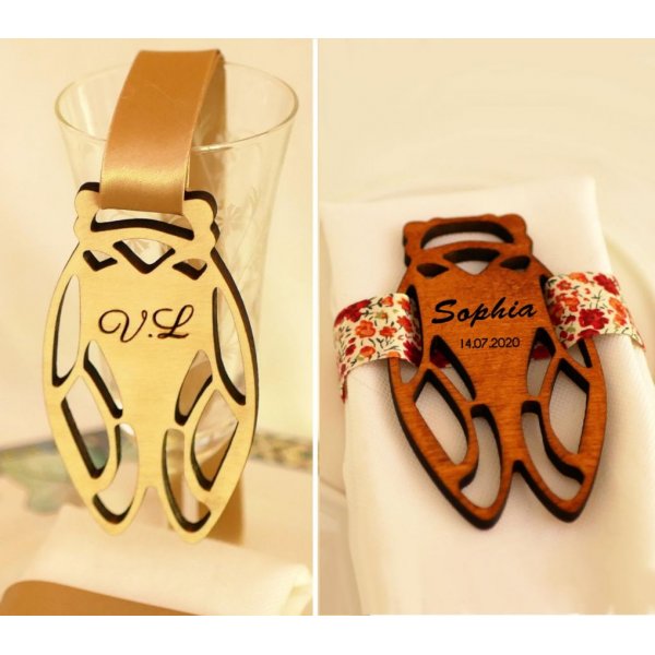 5 tarjetas de madera Cicada para personalizar con su nombre