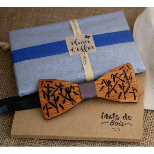 Pajarita de madera y lana para personalizar fabricada en Francia