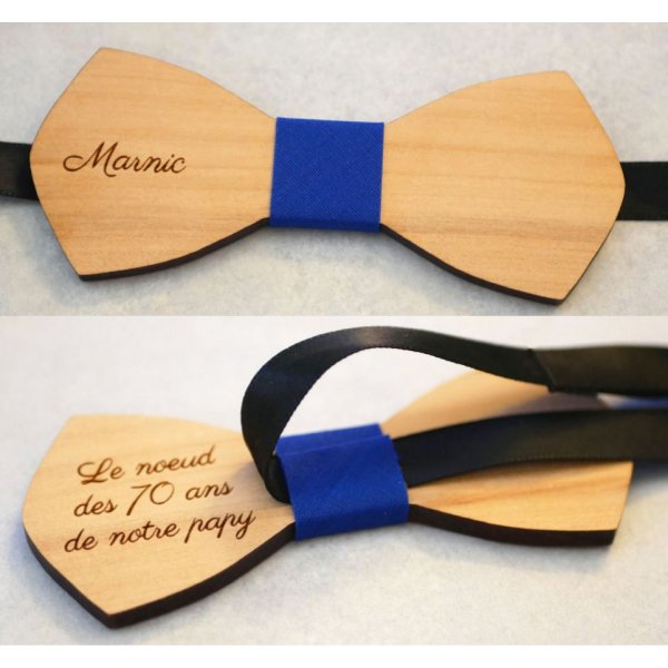 Pajarita de madera natural para personalizar grabando "le rabl&eacute;  