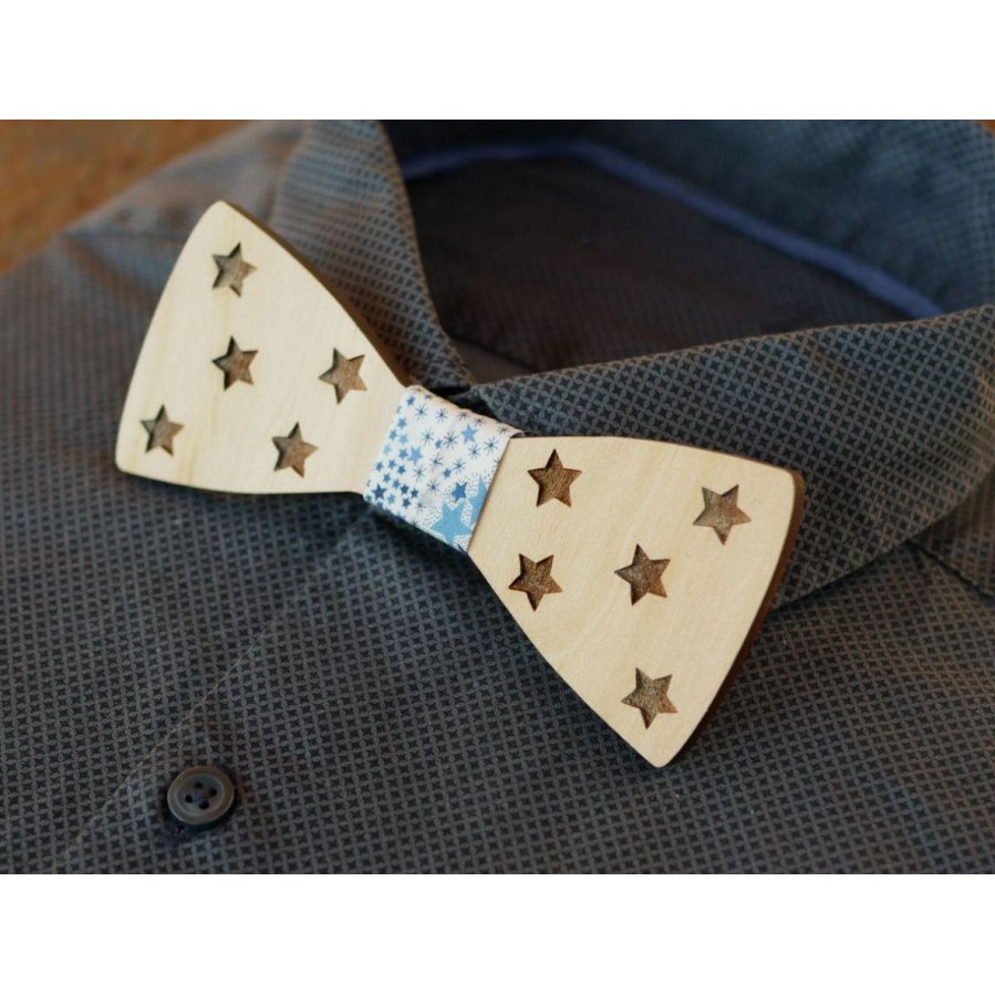 Pajarita de madera con estrellas para personalizar fabricada en Francia