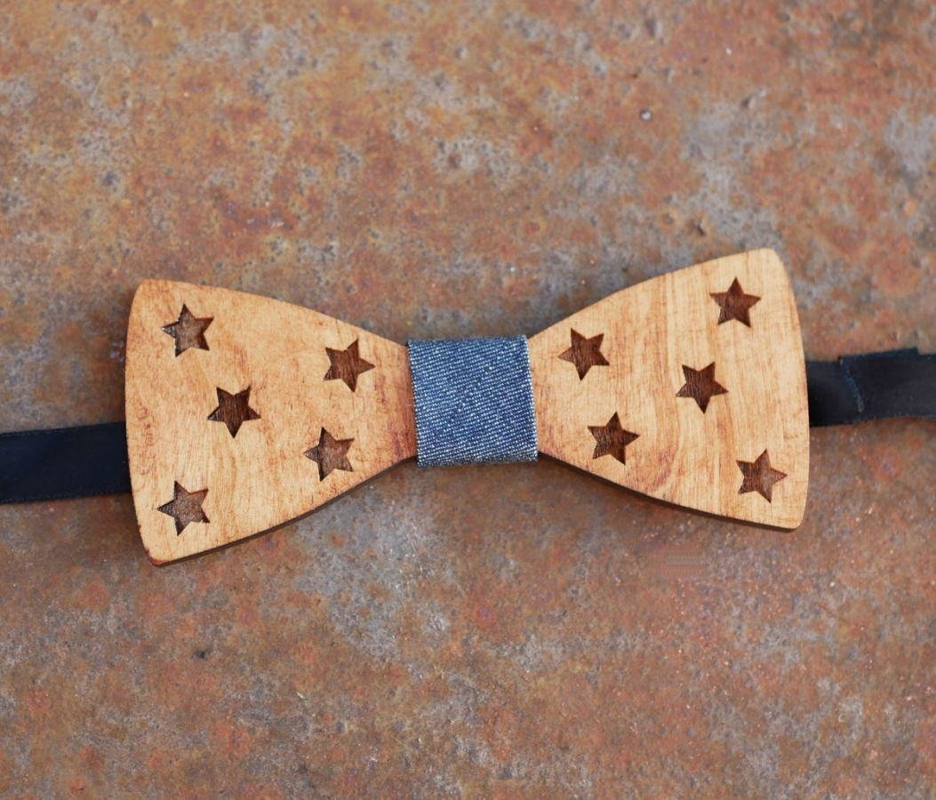 Pajarita de madera con estrellas para personalizar fabricada en Francia