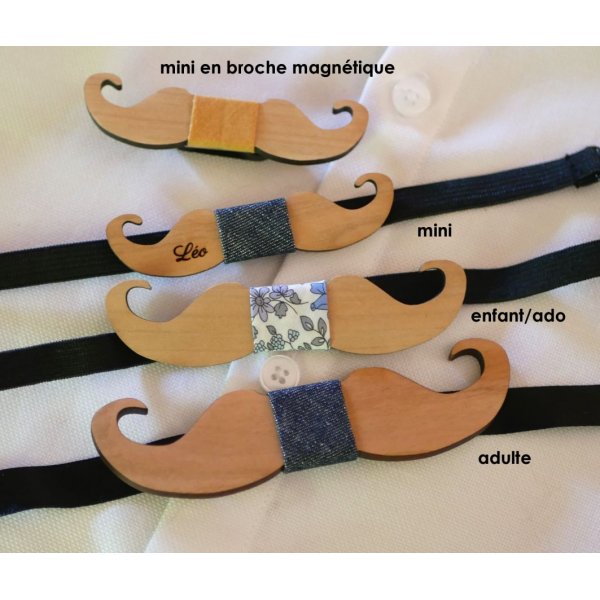 Pajarita de madera Mini Moustaches para personalizar fabricada en Francia