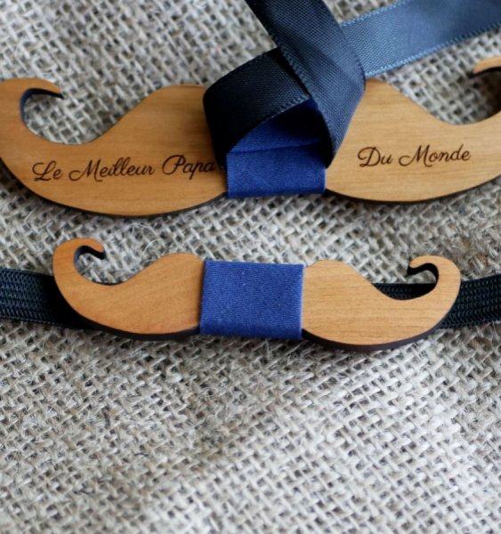 Pajarita de madera Mini Moustaches para personalizar fabricada en Francia