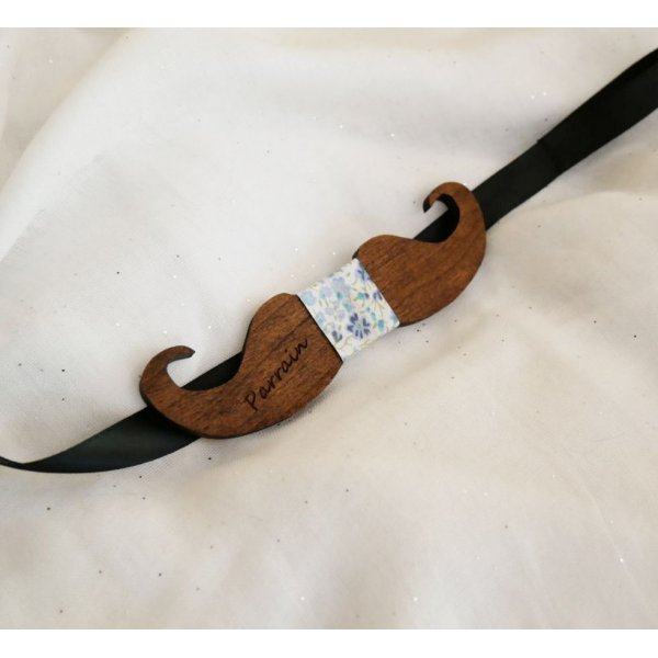 Pajarita Moustache de madera tintada para personalizar fabricada en Francia