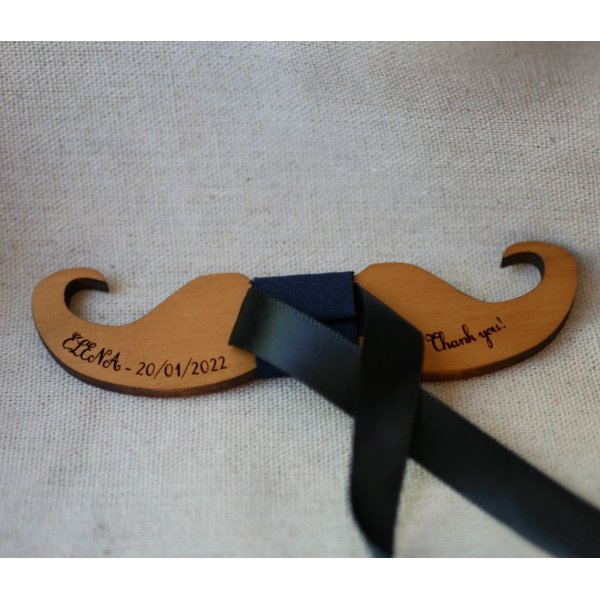 Pajarita Moustache de madera de cerezo para personalizar fabricada en Francia