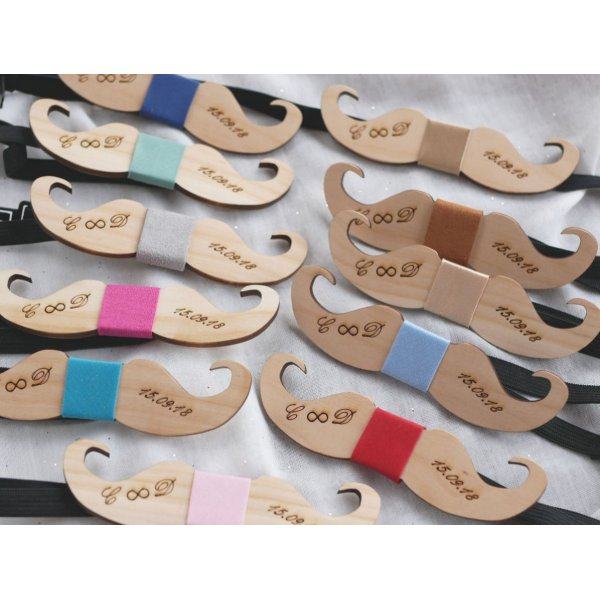 Pajarita Moustache de madera de cerezo para personalizar fabricada en Francia