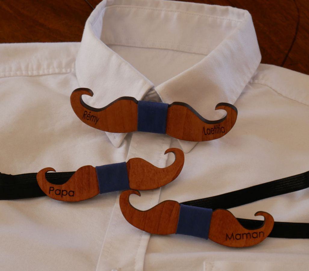 Pajarita Moustache de madera tintada para personalizar fabricada en Francia