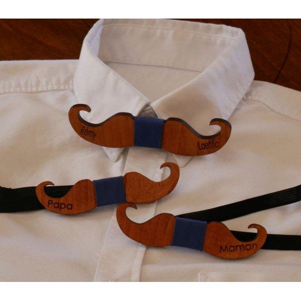 Pajarita Moustache de madera tintada para personalizar fabricada en Francia