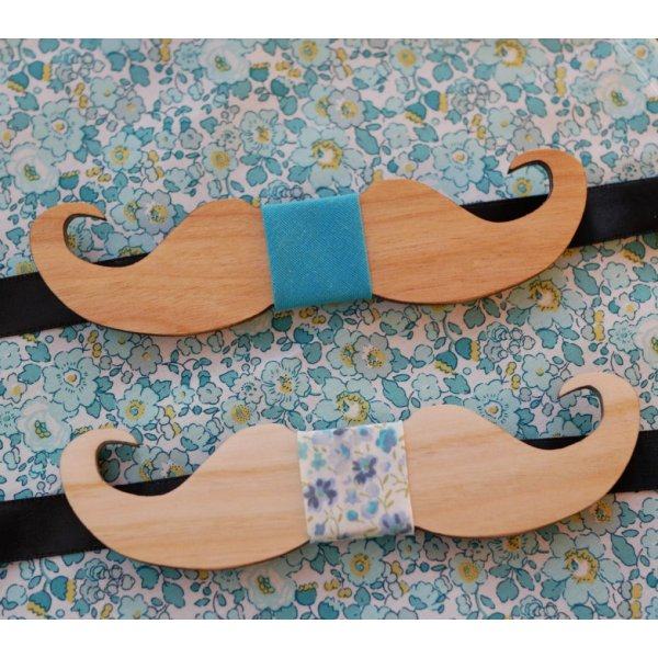 Pajarita Moustache de madera de cerezo para personalizar fabricada en Francia