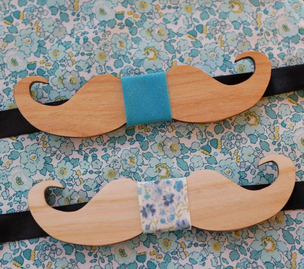 Pajarita Moustache de madera de cerezo para personalizar fabricada en Francia