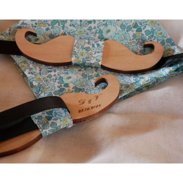 Pajarita Moustache de madera de cerezo para personalizar fabricada en Francia