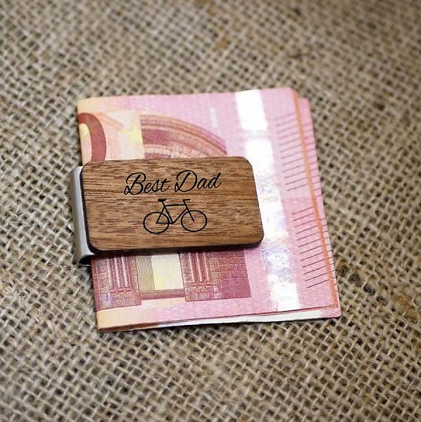 Pinza para billetes de madera grabada personalizable