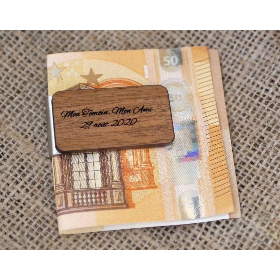 Pinza para billetes de madera grabada personalizable