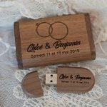 Memoria USB 3.0 de madera de nogal y funda, 32 GB, personalizable