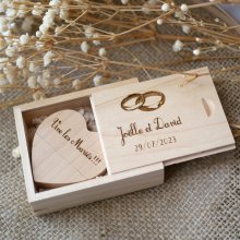 Memoria USB Coeur 64 GB 3.0 en estuche personalizado de madera clara