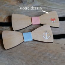 Pajarita de madera, diseño personalizable, grabada y pintada, fabricada en Francia